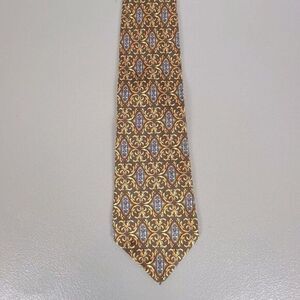 CHRISTIAN DIOR MENS SILK TIE BROWN GOLD MULTICOLORED DESIGN